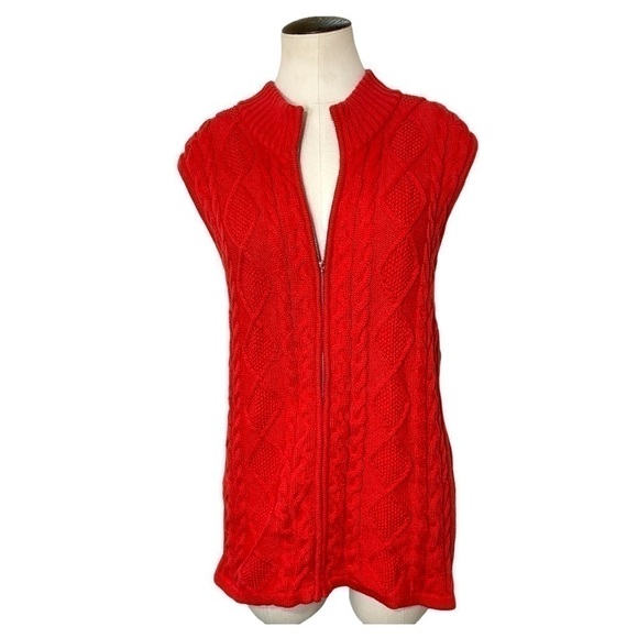 Tabi Red Cable Knit Zip up Sweater Vest 100% Cotton Relax Fit Sz XL - Picture 1 of 13
